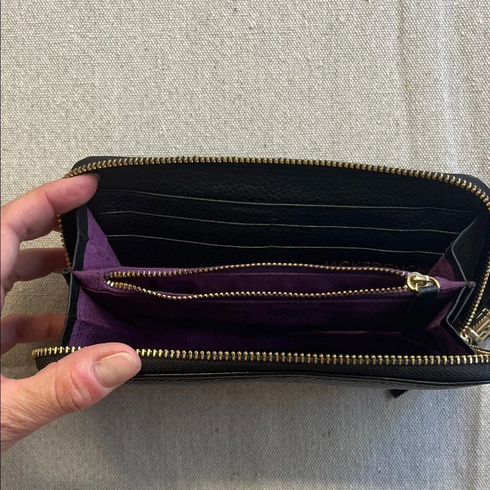 Jack French London Black Leather Zip Around Wallet Gold Plate Tassel - Picture 11 of 12